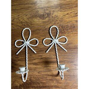 White Twisted Wire Candle Stick Wall Sconces Set of 2 Vintage